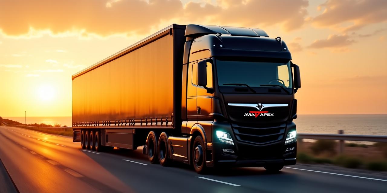 Team Aviate Apex motorsport transporter truck at dawn